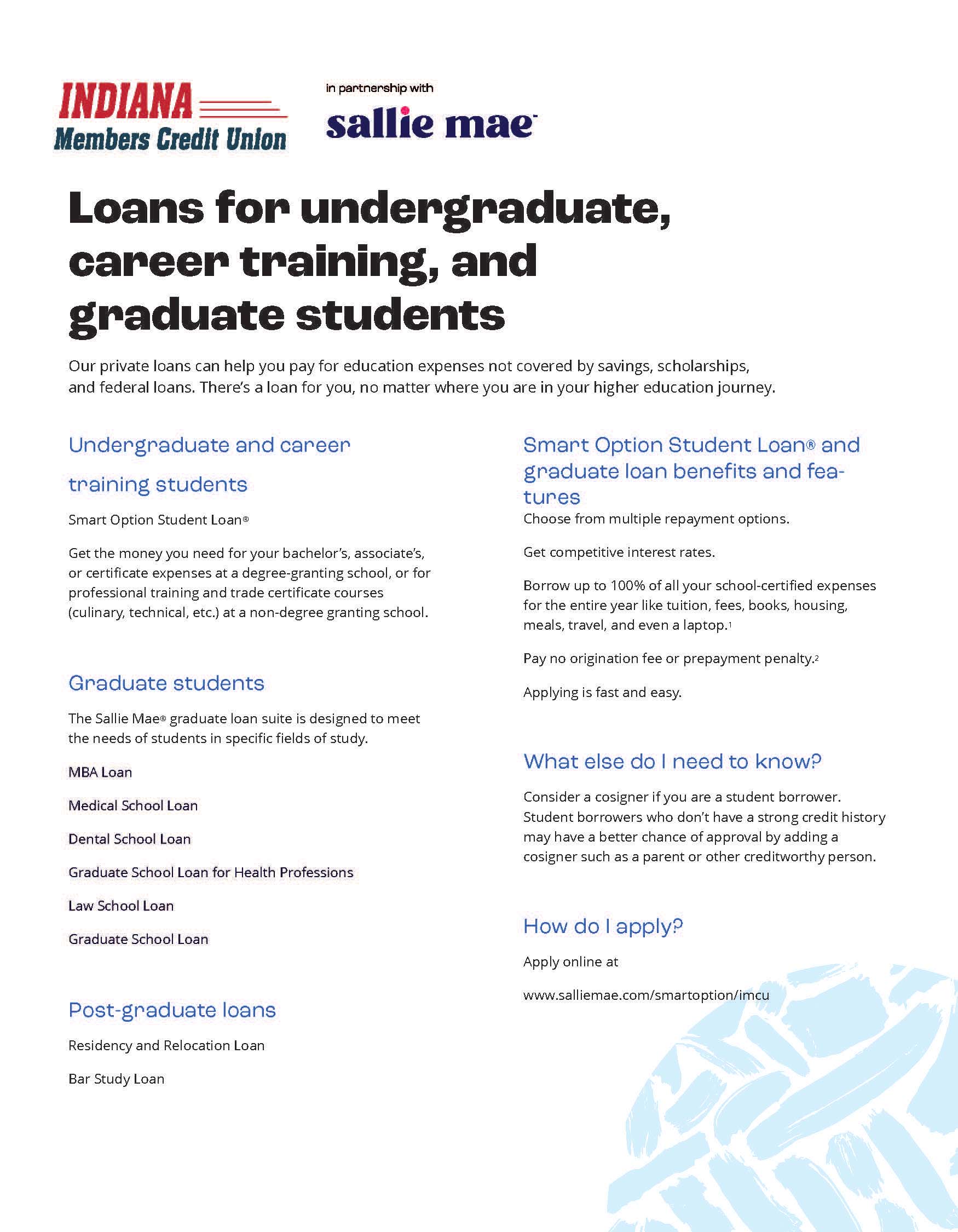 Infographic about Loans for undergrads, career training, and grad students