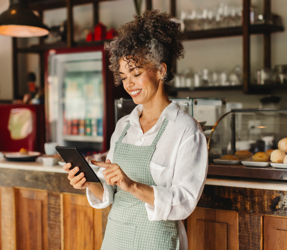 person looking at table in front of a counter