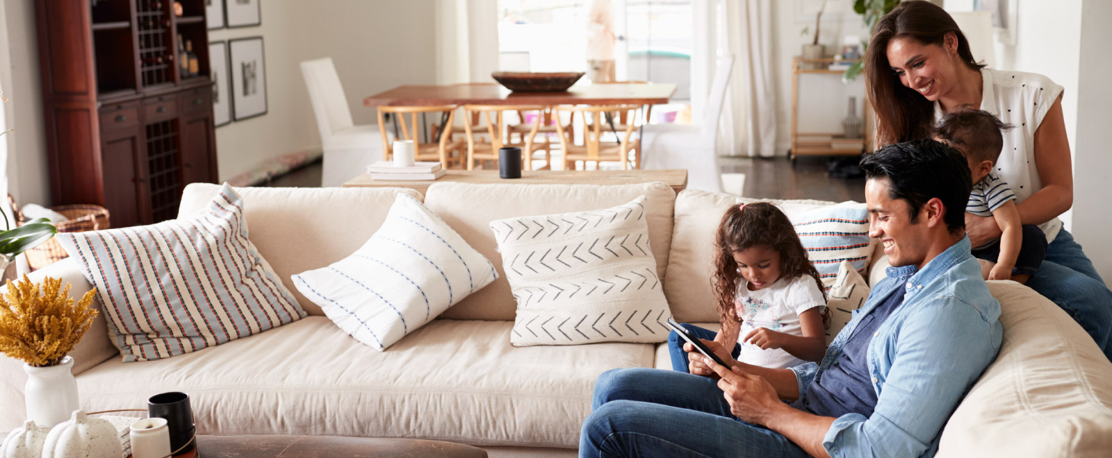 Family together on couch