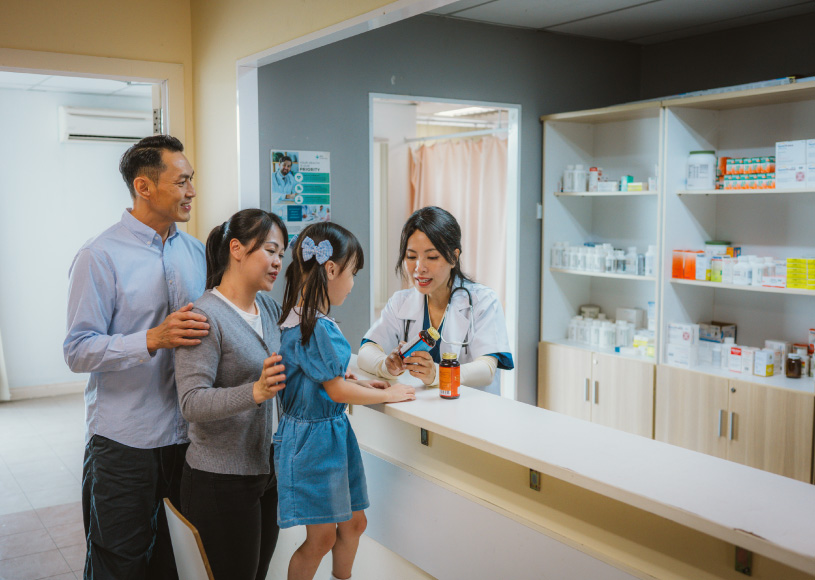 family at pharmacy